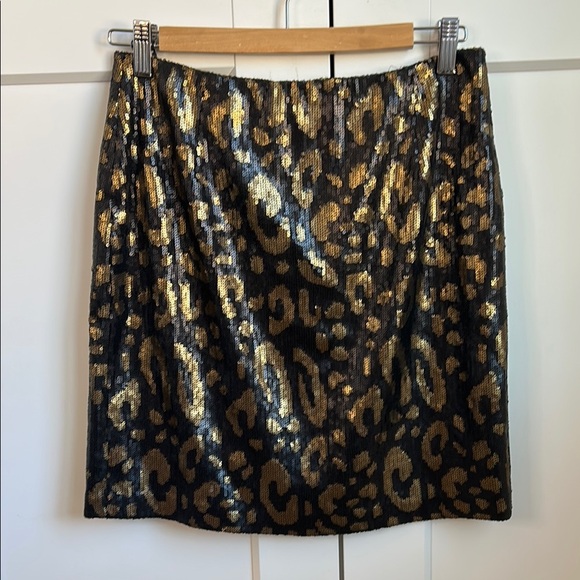 Tahari NWT Black & Gold Leopard Print Sequin Skirt | 6 - Picture 1 of 3